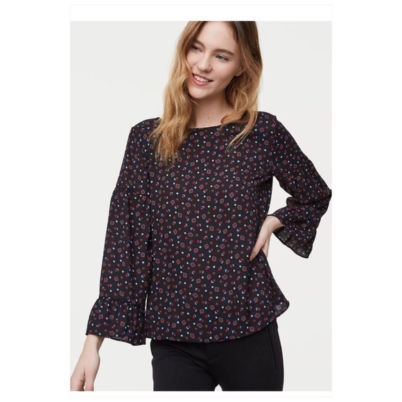 LOFT Tops - Loft Geo Floral Bell Sleeve Mixed Media Top